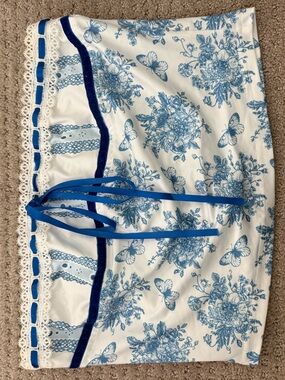 Blue Floral Lace-Trim Skirt